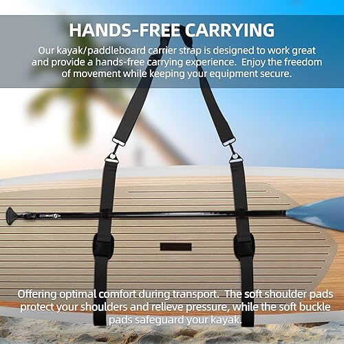 Miniatura 4 de CALPALMY Correa de transporte de hombro para paddleboard, correa de transporte de SUP ajustable con soporte de paleta
