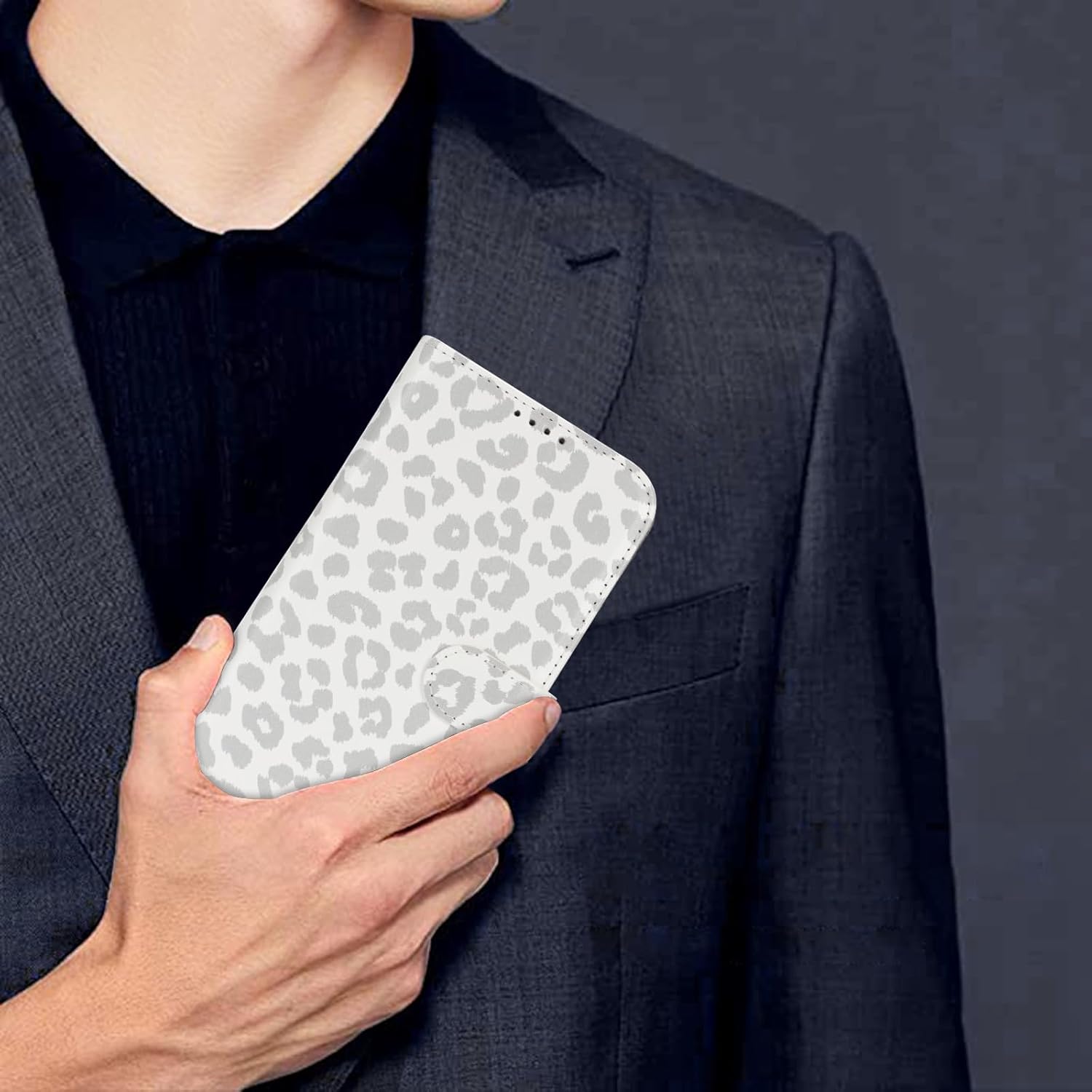 for Samsung Galaxy S25 Case Wallet with Card Holder,Galaxy S25 Wallet Case for Men Women,PU Leather Magnetic Clasp Stand Flip Phone Case Cover-White Leopard - Image 5