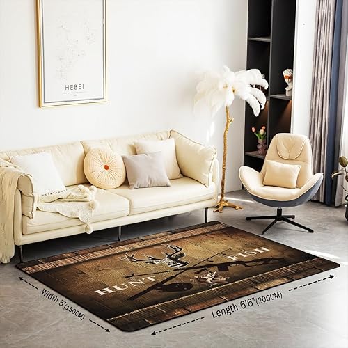Miniatura 2 de Alfombras de ciervos para sala de estar, dormitorio, niños, granja, pesca, caza, 4 x 5 pies, para mujeres y hombres, cabaña rústica, animales
