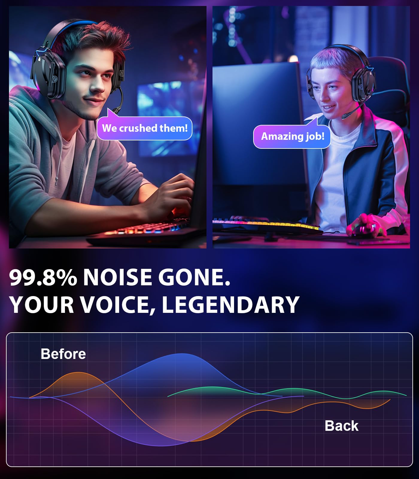 Vakedy HW12 - Auriculares inalámbricos para juegos para PS5/PS4/PC/Switch/Mac, 2.4 GHz de baja latencia y auriculares Bluetooth 5.2, controladores de 50 mm, micrófono con cancelación de ruido, RGB