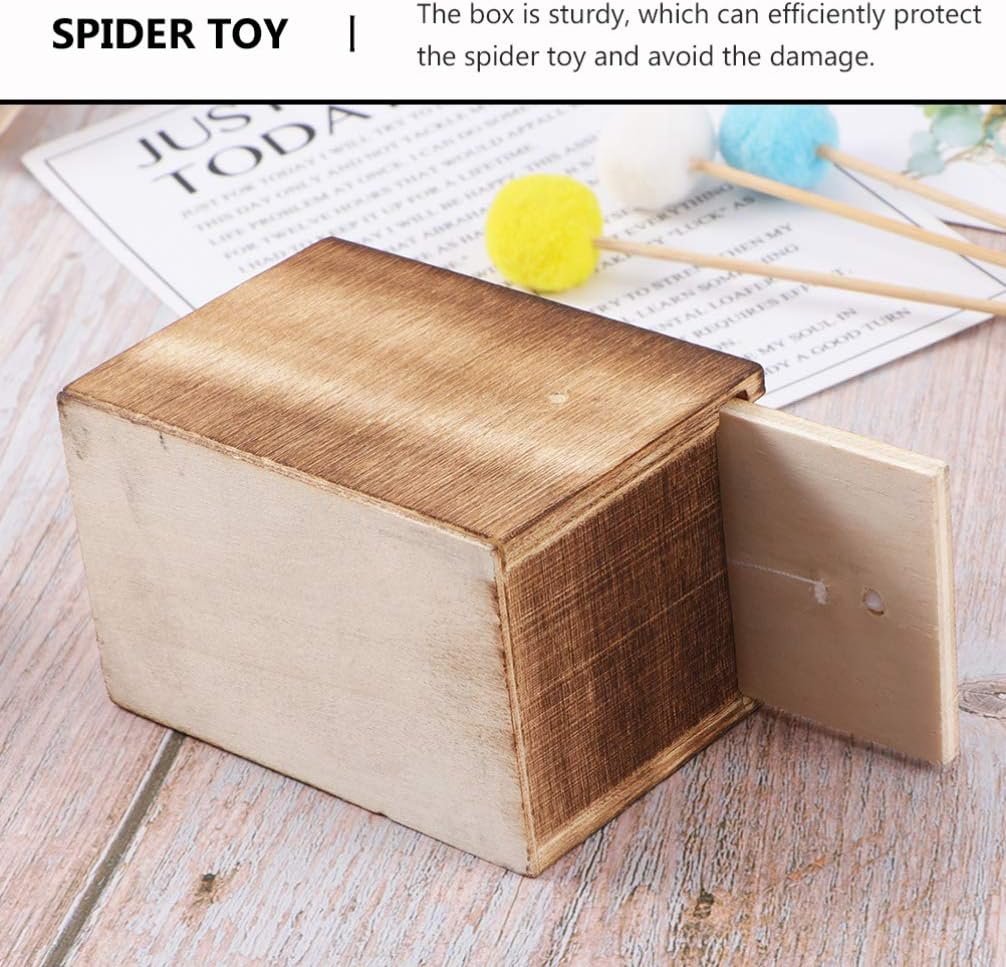 NUOBESTY Spider Prank Toy Box Tricky Spider Box Fake in a Funny Wooden Toy April Fool Halloween Joke Toys Scare Shocker Surprise Model 2pcs
