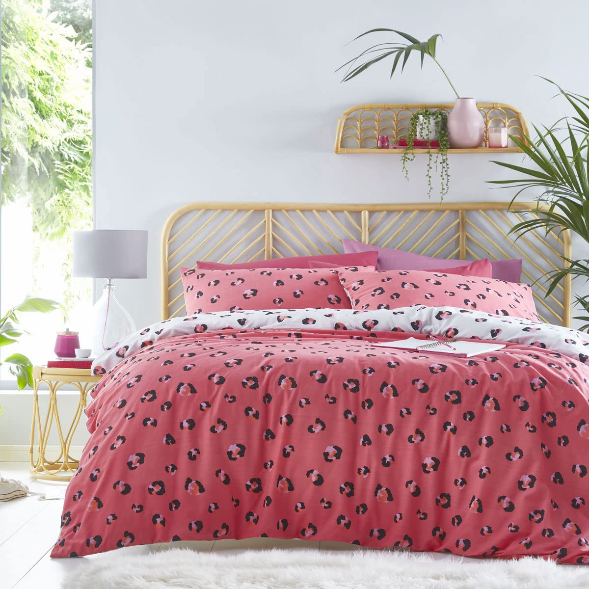 Homemaker Bedding Pink Leopard Print Duvet Cover Pillow Cases Reversible Bedding Set (King)