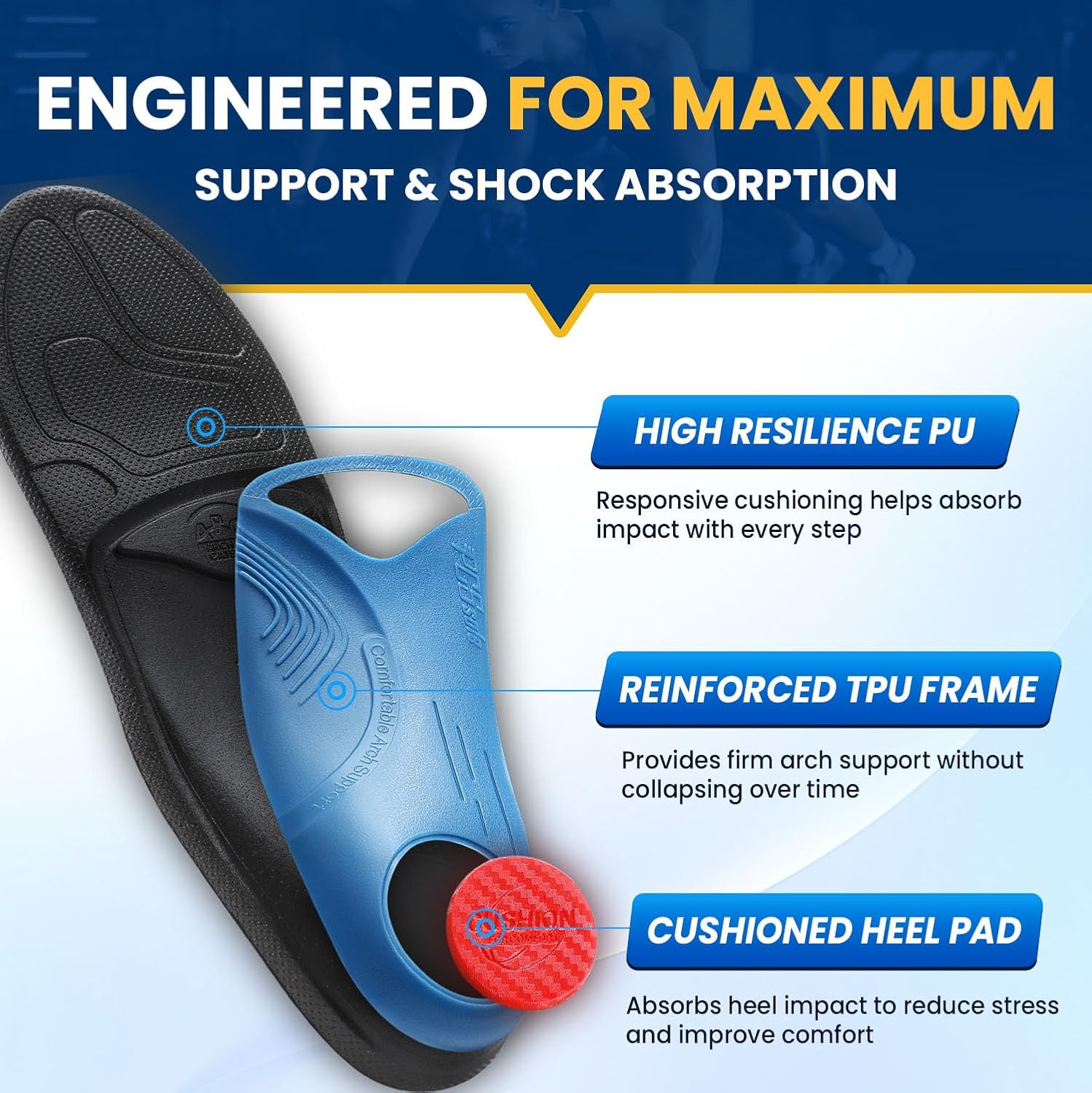 PCSsole Heavy Duty Plantar Fasciitis Insoles, 250+lbs Arch Support