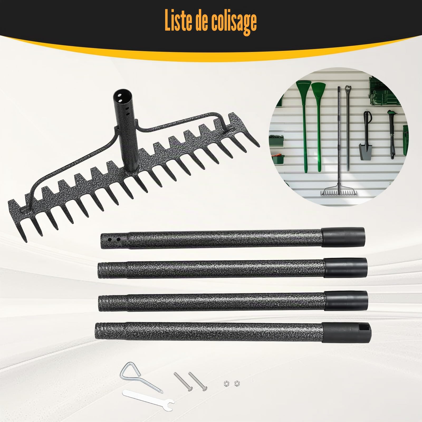 Râteau à Arc, râteau métallique à 17 Dents, râteau de Jardin Robuste de 4 FT avec Manche en Acier Inoxydable, Gris