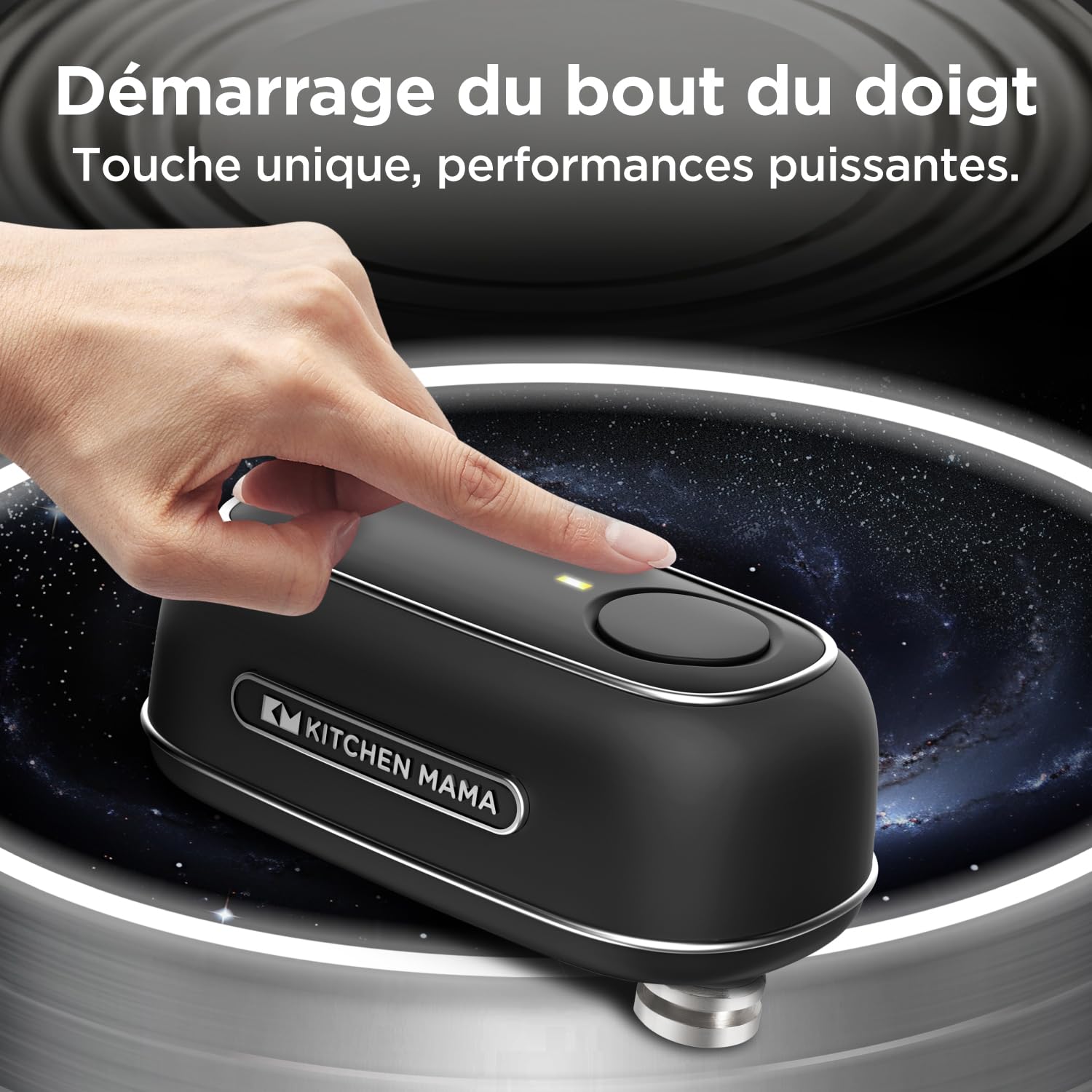 Ouvre-boîte rechargeable Orbit One de Kitchen Mama : fonctionnement à mains libres, chargement de type C, arrêt automatique, bord lisse (Noir)