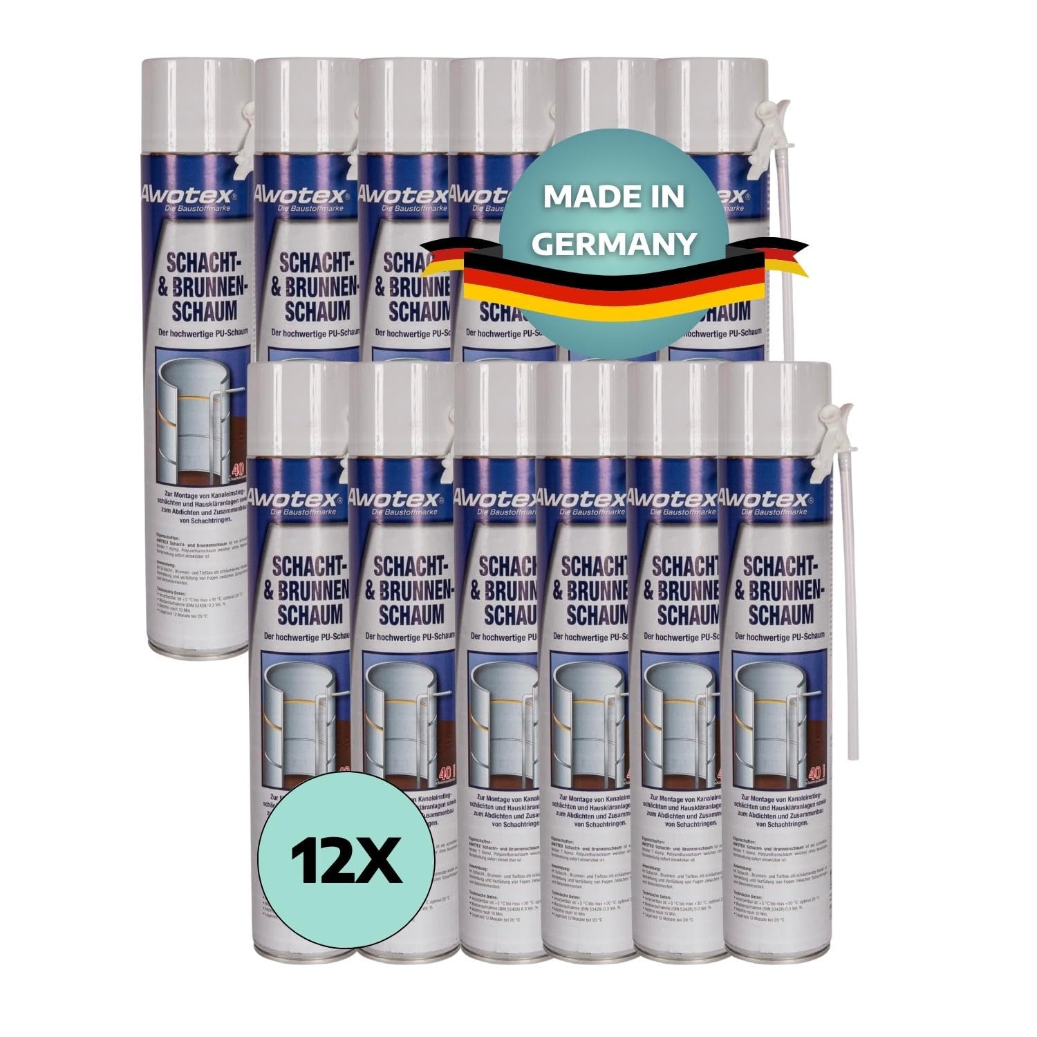 12 x Brunnenschaum B2 750 ml 1-K I PU-Bauschaum Schacht & Brunnen ohne FCKW & HFCKW I Klebeschaum für Brunnenschacht I Brunnenschaum wasserdicht I wetter- & alterungsbeständig