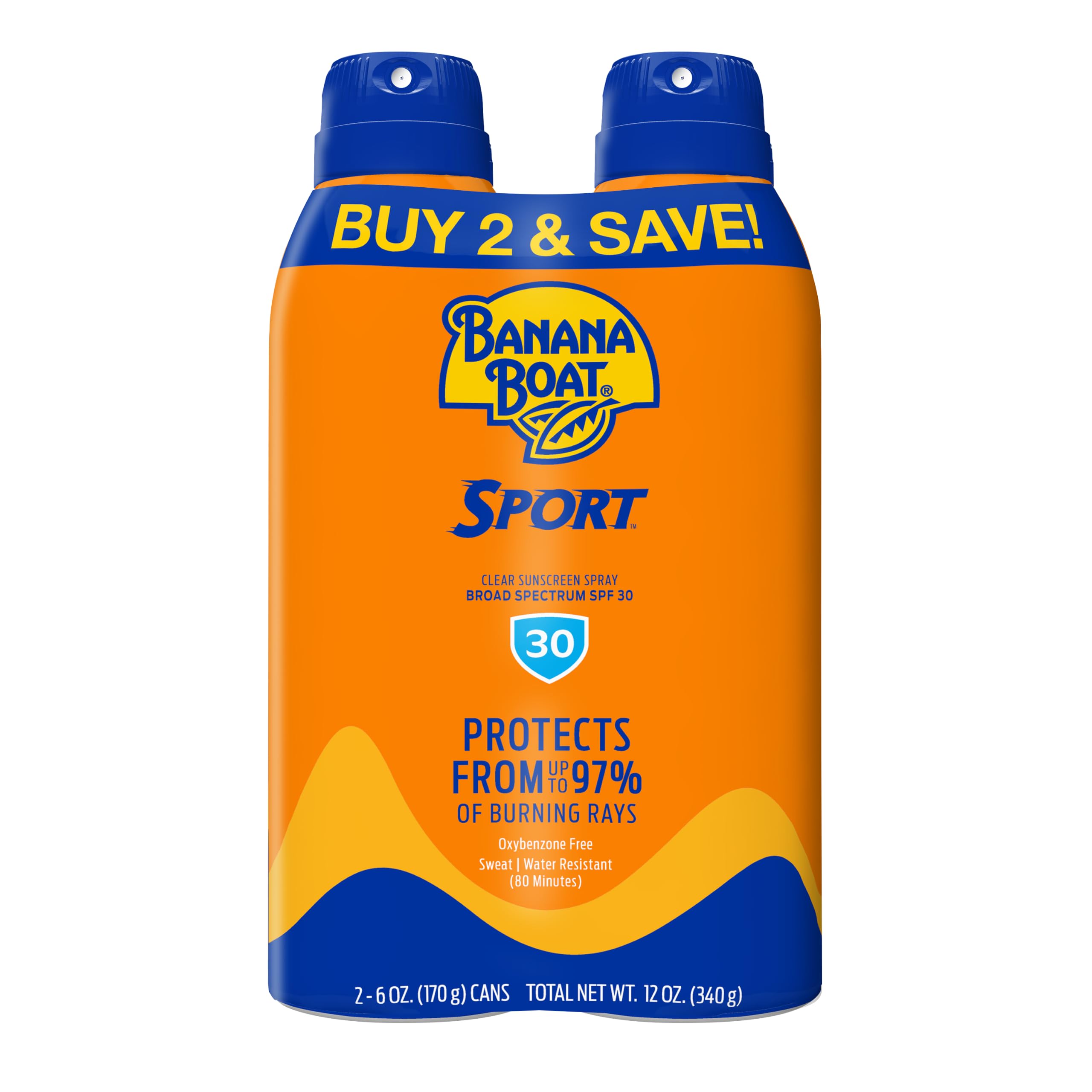 Banana Boat Sport SPF 30 Sunscreen Spray, 6 oz (2 Pack)