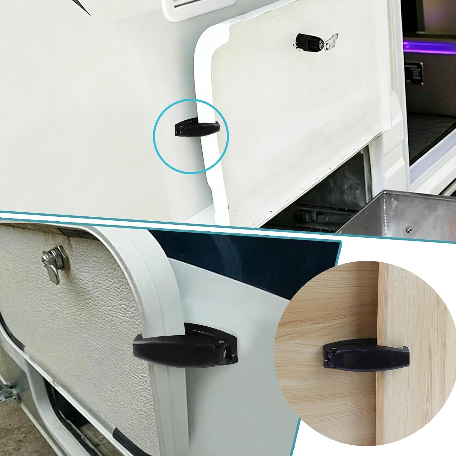 4Pcs 2.52" RV Baggage Door Catch Camper Trailer Storage Door Latch Hook,RV Door Holder Baggage Compartments and Doors Open,Black