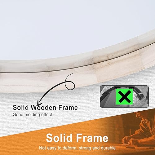 Miniatura 3 de Espejo redondo de 28 pulgadas, espejo de madera natural, espejos circulares de pared, espejo de marco de madera grande, espejos redondos para