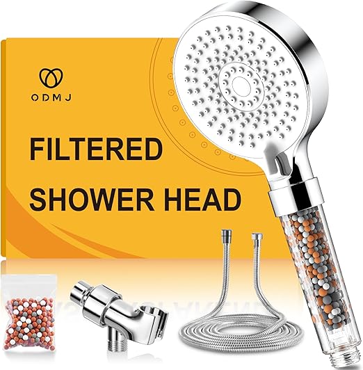 ODMJ Filtered Shower Head, 5Settings High Pressure Hard Water Filter Shower Head with 59" Hose