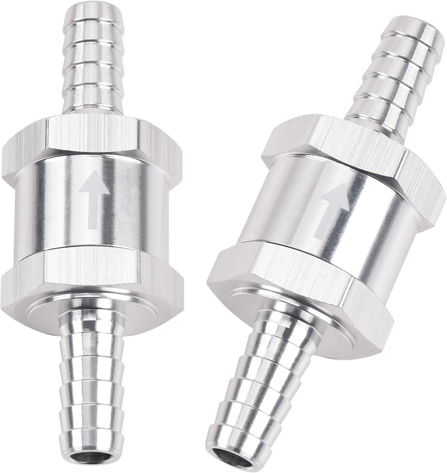 EVIL ENERGY 1/4" 6mm Non Return One Way Check Valve for Fuel Line Oil Petrol Diesel Aluminium Silver Pack of 2