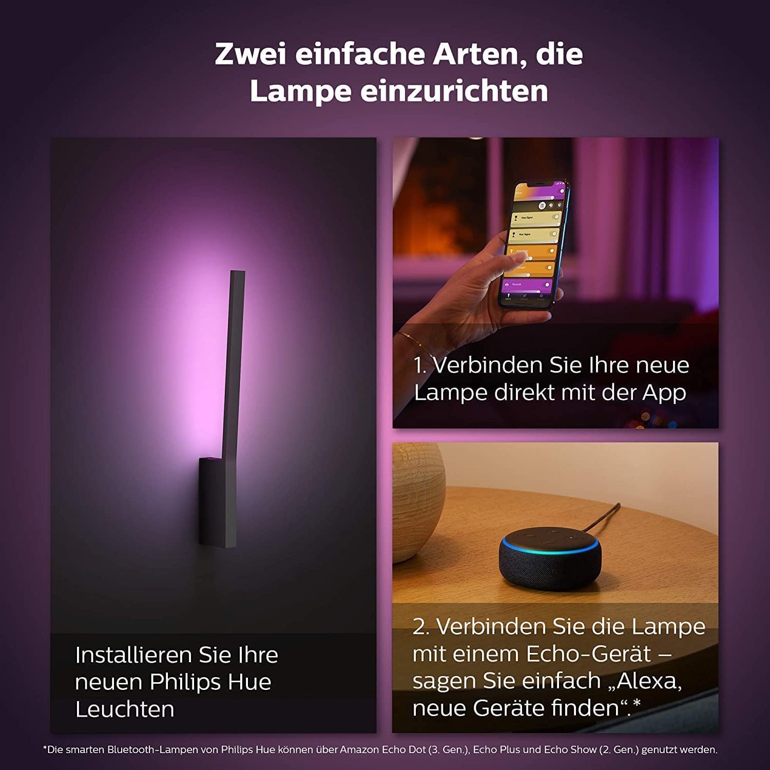 Philips Hue White & Col. Amb. LED Wandleuchte Liane, schwarz, dimmbar, 16 Mio. Farben, steuerbar via App, kompatibel mit Amazon Alexa (Echo, Echo Dot)