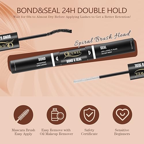 Miniatura 5 de QUEWEL Kit de extensiones de pestañas en grupo de 72 piezas para ponértelas tú misma, herramienta para colocar las pestañas pegamento y sellador,