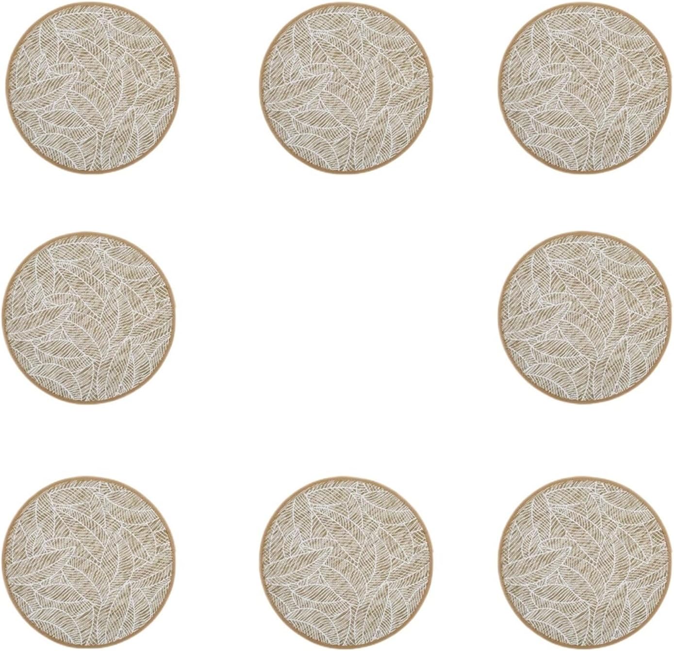 2/4/6/8pcs Bohemian Jute Printed Placemats with Faux Leather Edges, Heat Insulation Mats, Decorative Mats(Orange)
