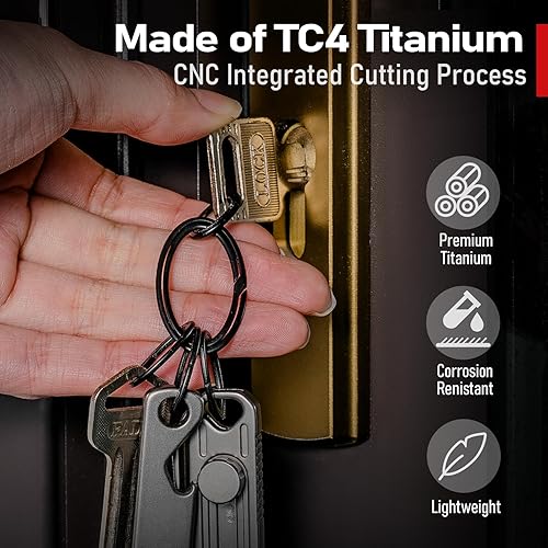 Miniatura 5 de TISUR Llaveros ovalados de titanio a granel, llavero dividido resistente, llavero fuerte negro (5 llaveros ovalados M de titanio, negro), 5pcs M