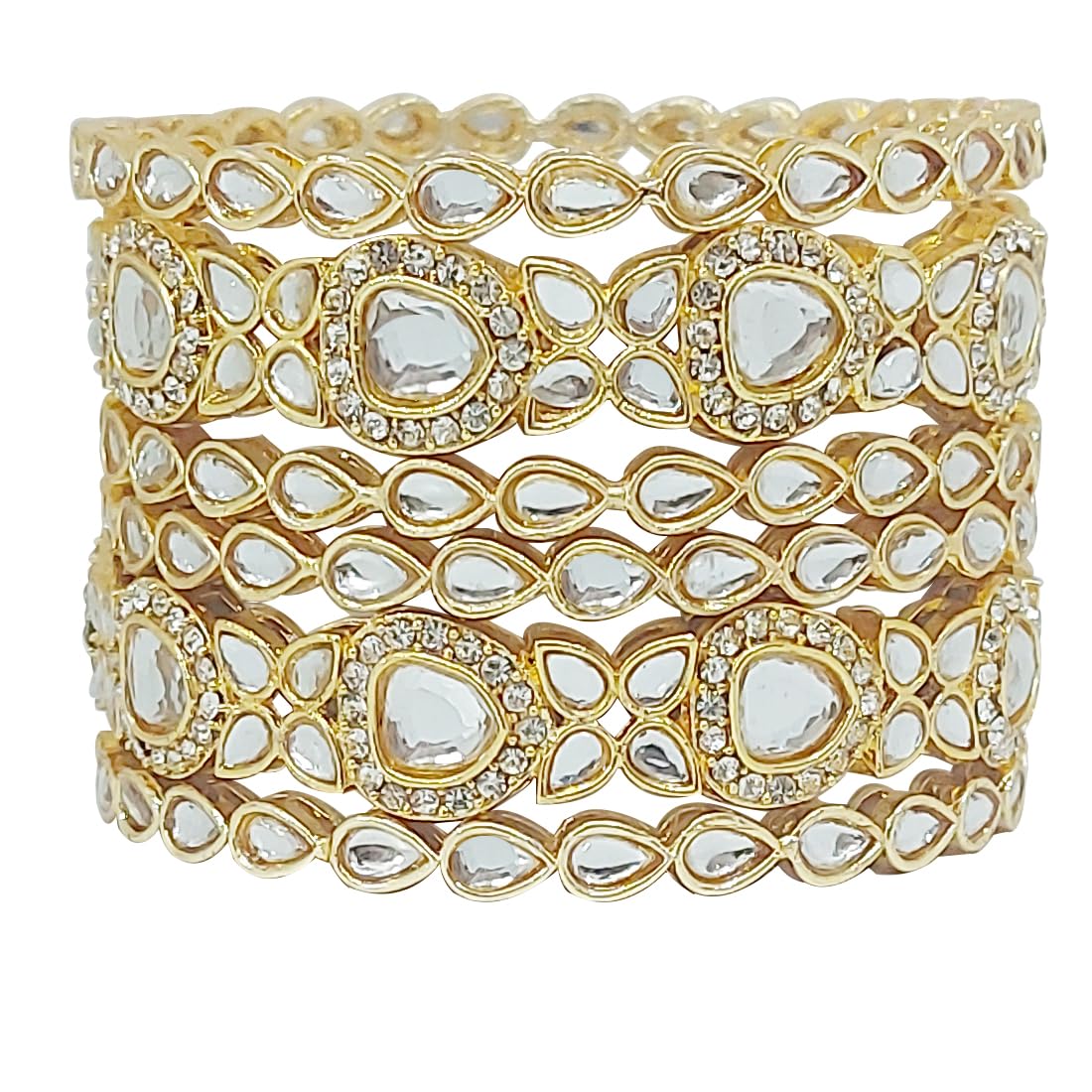 CHRISHAN Gold Plated Designer Uncut Kada Chudi Kundan Bangle Set For Women And Girls.
