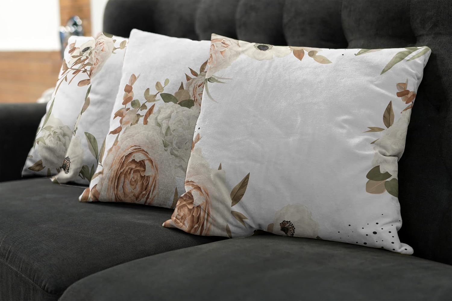 Ambesonne Floral Throw Pillow Cushion Case Pack of 4, Pastel Colored Romantic Style Blossoming Roses and Carnation Minimal Love, Modern Accent Double-Sided Printing, 20" x 12", Pale Salmon and Ivory