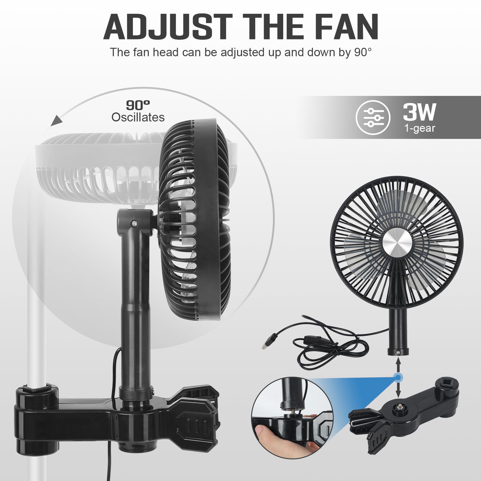 Grow Ventilatore con Clip,Protezione Oscillante,Motore EC,Ventola per Tenda da 3W,Diametro 17cm Clip Fan Grow Tent con Cavo di Prolunga 2m,Adatto per Piccole Serre