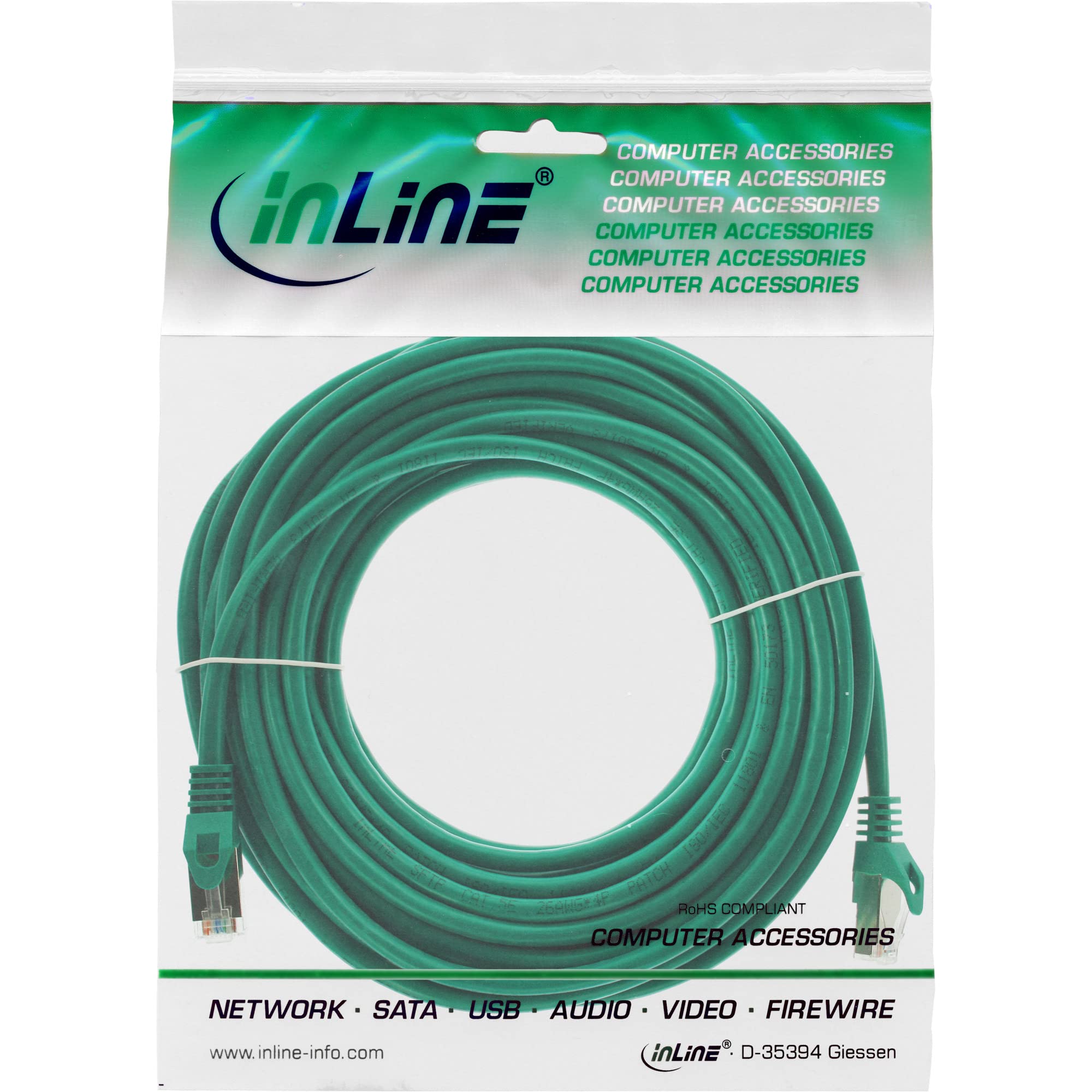 InLine 72500G Patch Cord, SF/UTP, Cat.5e, Green, 10m EOl Cables Patch Cables