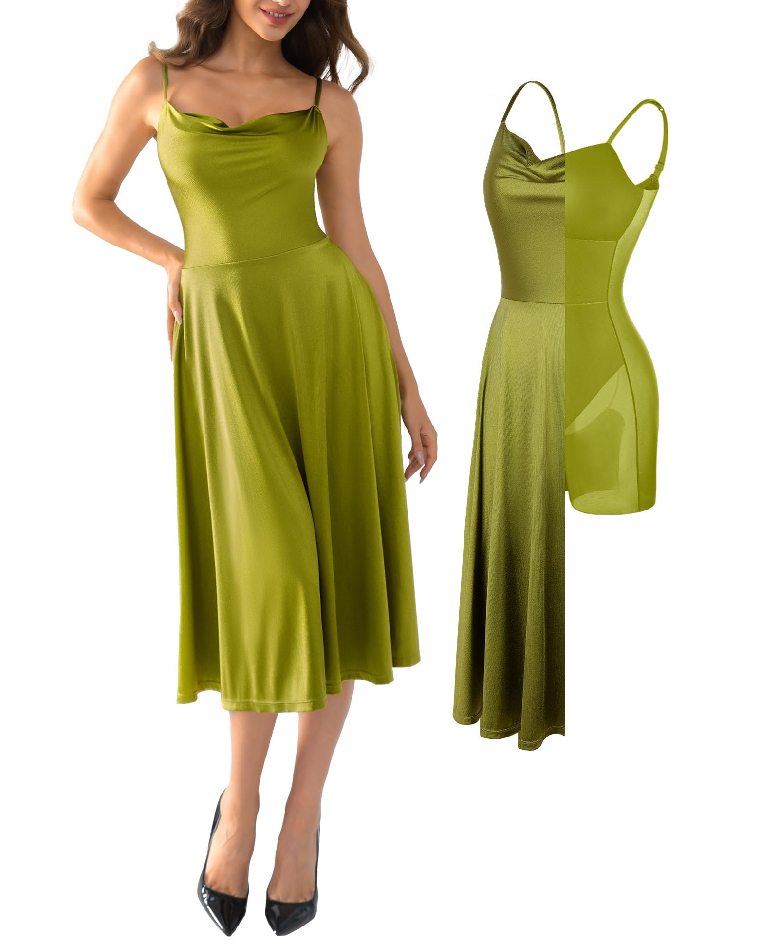 Popilush Corset A Line Dress with Built in Bra, Shapewear Midi Dress