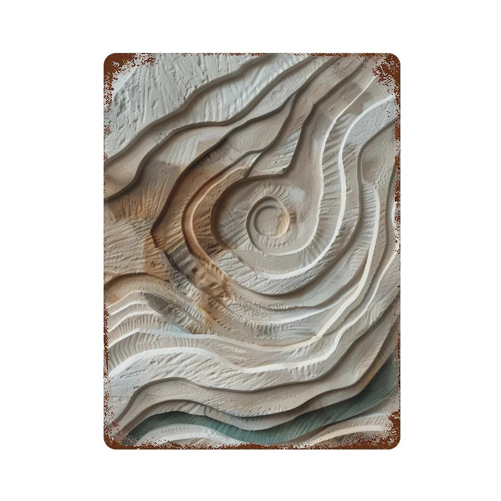 WUJHGRSG Earth Tone Layered Curved Ring Texture 02 Wall Art Retro Iron Vintage Metal Tin Sign Poster Modern Decor for Home Cofffee Club Bar Shop Style 40x30cm