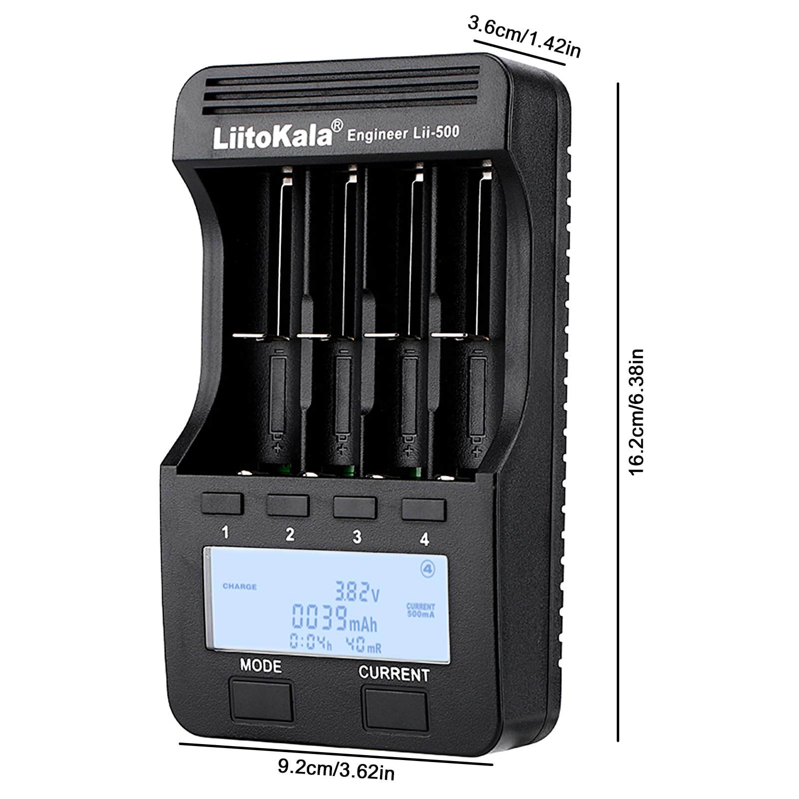 LiitoKala Lii-500 18650 4-Slot LCD Szybka uniwersalna inteligentna ładowarka do akumulatorów 26650 26700 21700 AA AAA przycisk dotykowy