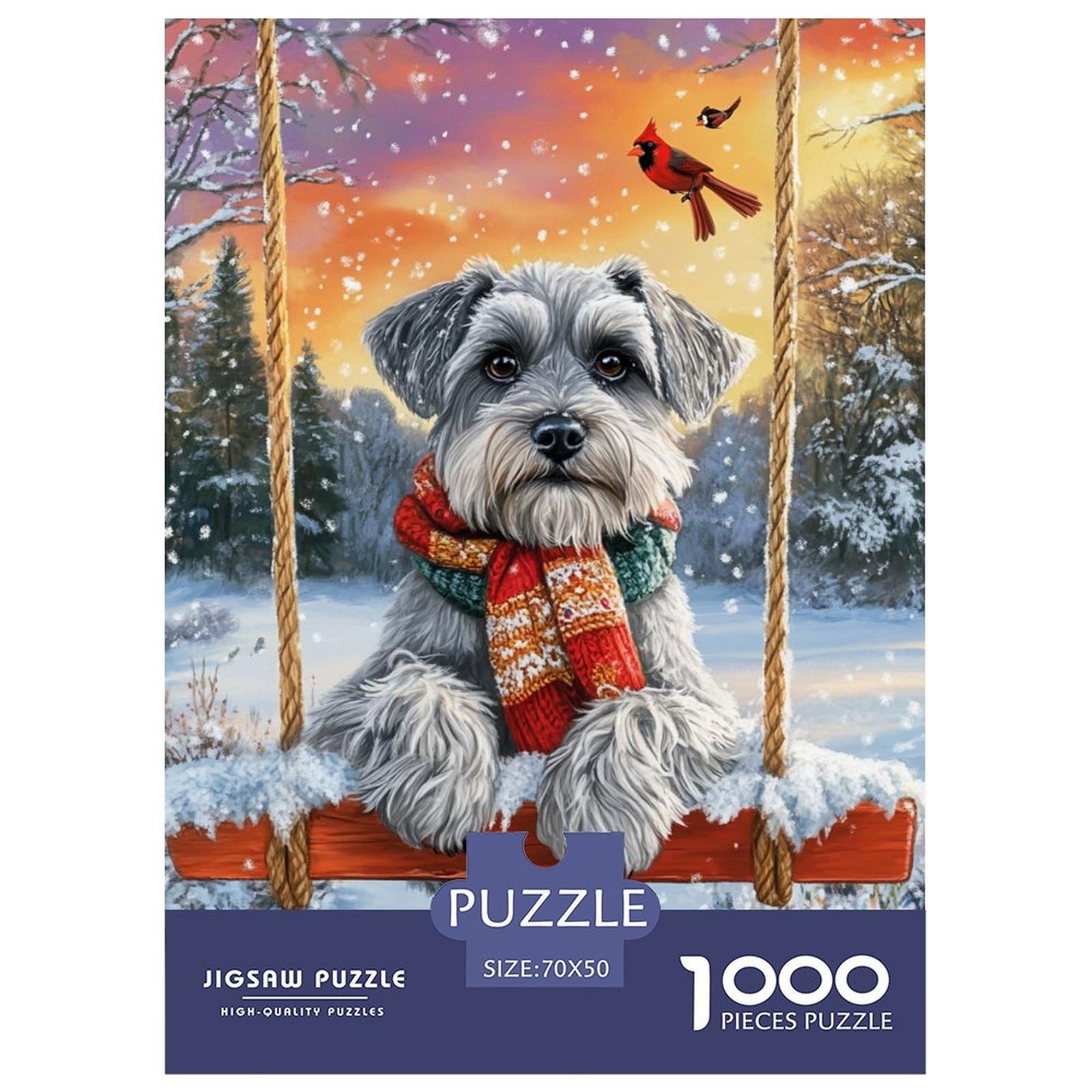 Jigsaw Puzzles Schnauzer 1000 Piece Challenge Toy for Adults,Winter Snowscape Impossible Jigsaw Puzzles 1000 Pieces Educational Game Home Decoration 70x50cm/1000pcs