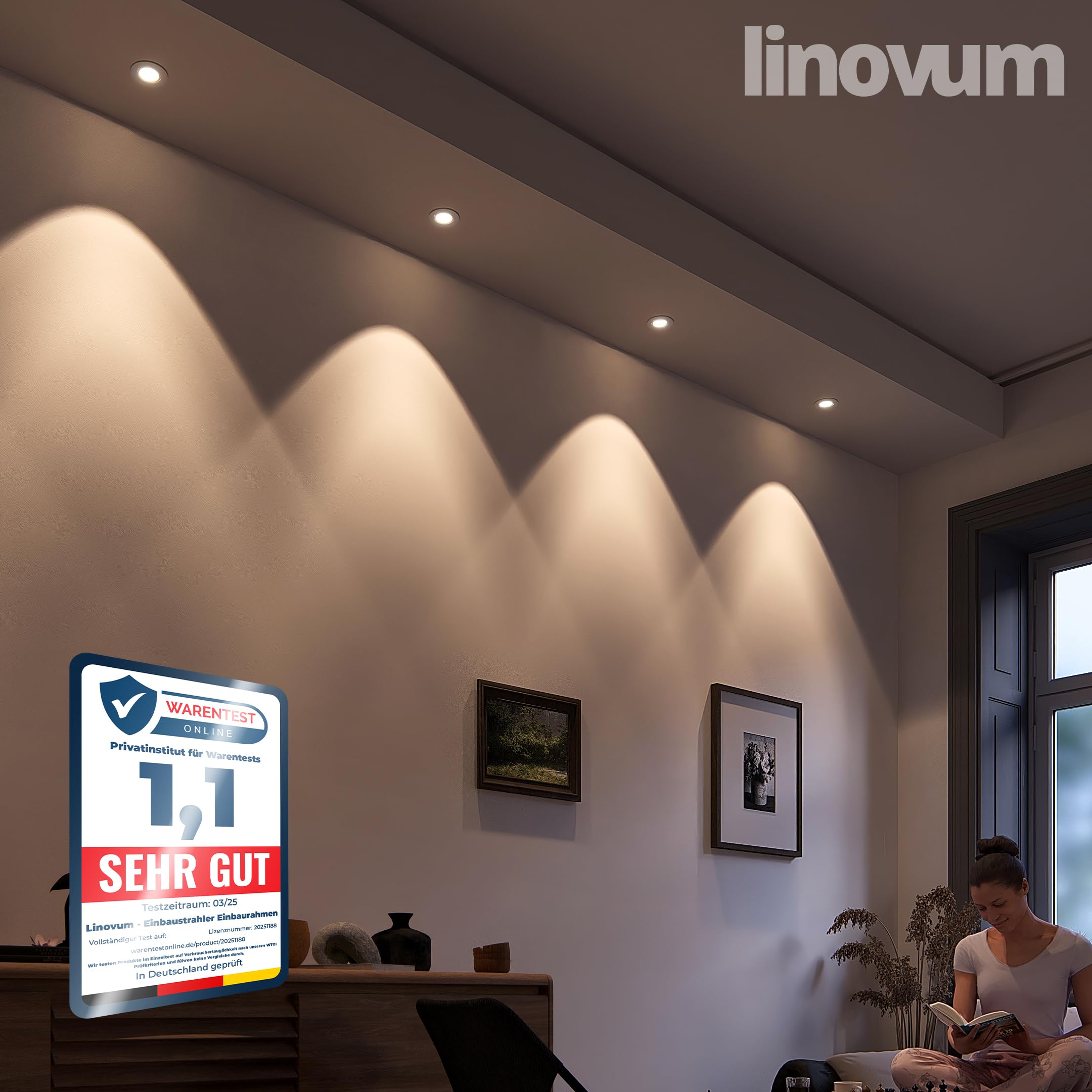 Linovum® - Foco redondo orientable con marco blanco y acero inoxidable