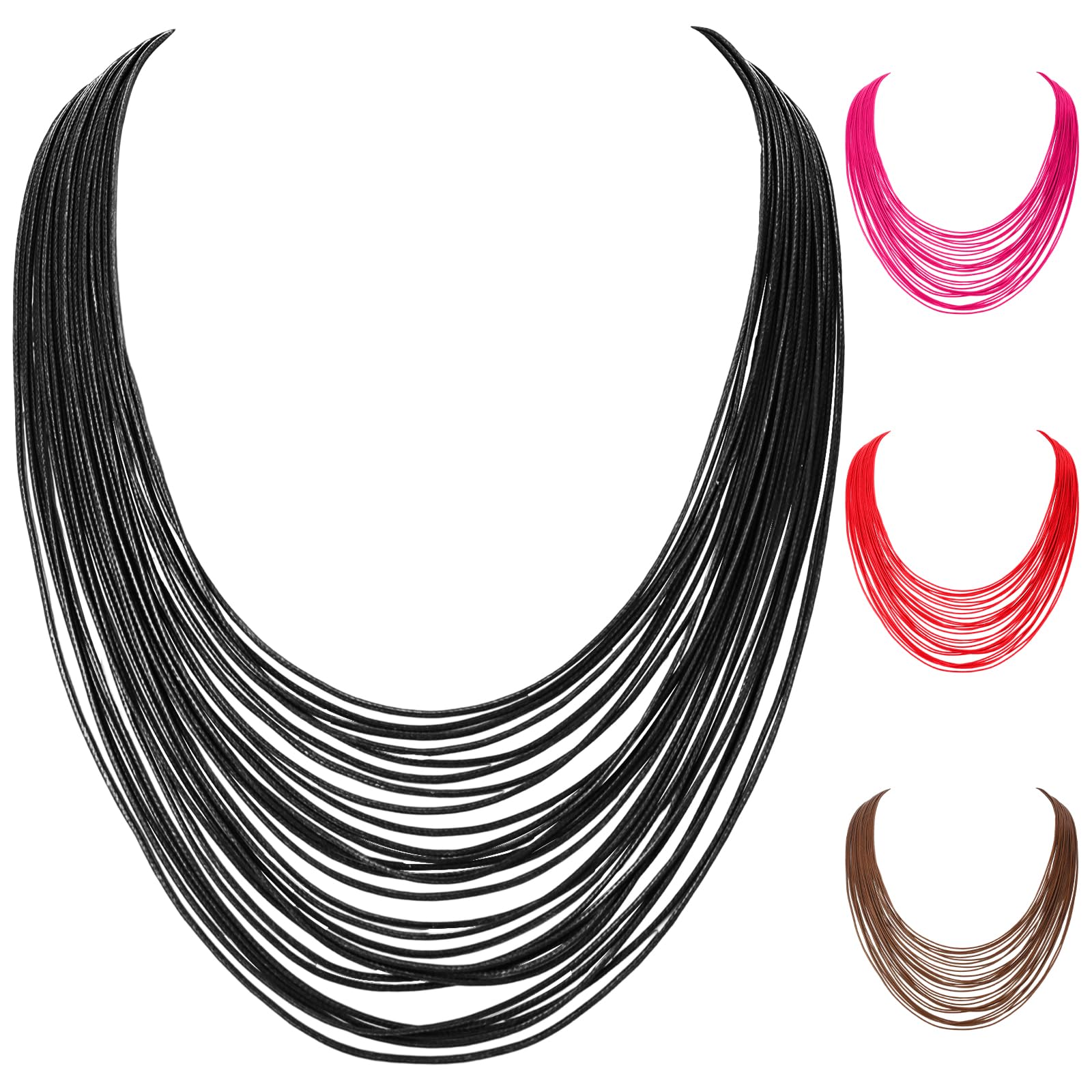 Nosiny4 Pieces Bib Necklace for Women Multi Layer Collar Statement Jewelry African Wax Line Chunky Multi Strand Necklace with Magnetic Clasp, wax line, magnet and stainless steel, mainly wax line,