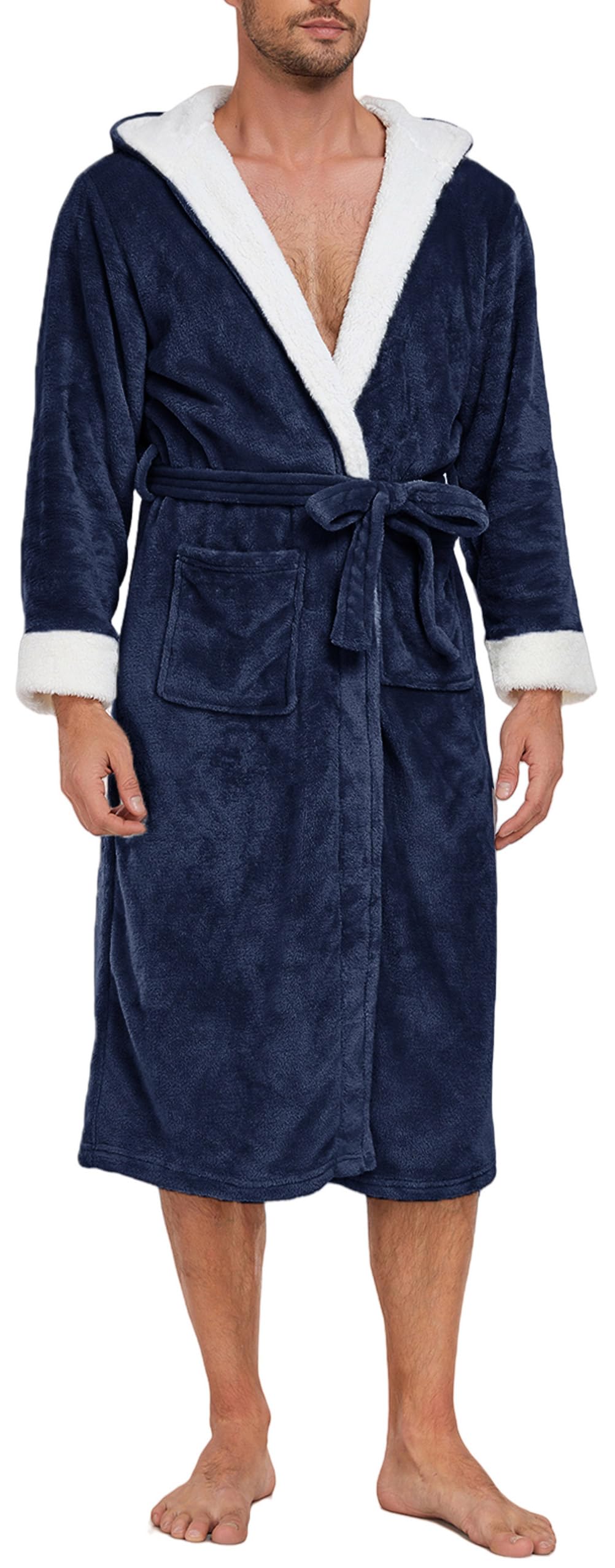 Peignoir de Bain avec Capuche Homme Robe de Nuit Longue Flanelle Épais Chaud Casual Maison Bathrobe