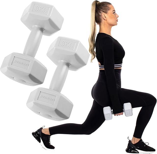 Zestaw hantli SPRINGOS 2 x 3 kg sześciokątne hantle bitumiczne hantle obciążniki kulturystyka fitness