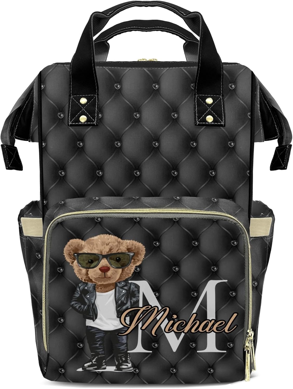 Custom Diaper Bag Backpack for Mommy - Personalized Bear Nursing Bag with Name Insulated Pockets and Travel Bag for Boys Girls
