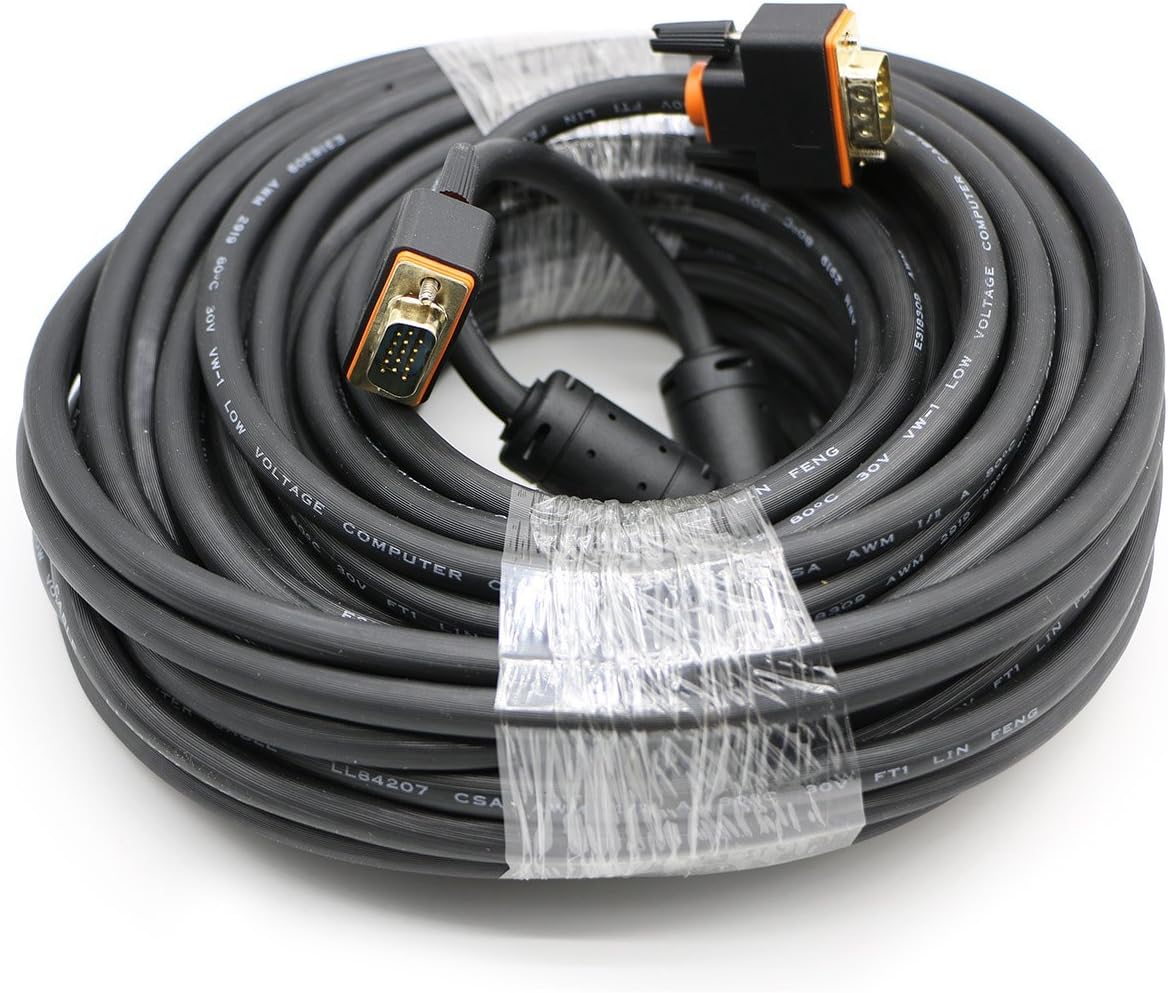 JCO HD15 Male to Male 3+9 VGA Cable Cord Adapter for Projector TV Computer (60FT/20M)