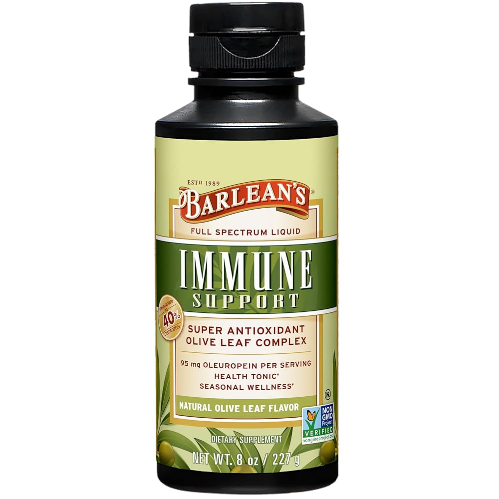 Barlean\'s Olive Leaf Complex Liquid Immune Support Supplement, 95mg Oleuropein Antioxidants, 8 oz