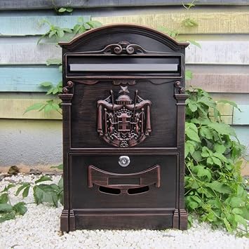 Locking Mailbox Wall Mount Vintage Mailbox,Letter Box,Postbox, for Outside, Townhouse European Mailboxes with Sturdy Key Lock Outdoor Security Water Proof Post Box,Bronze
