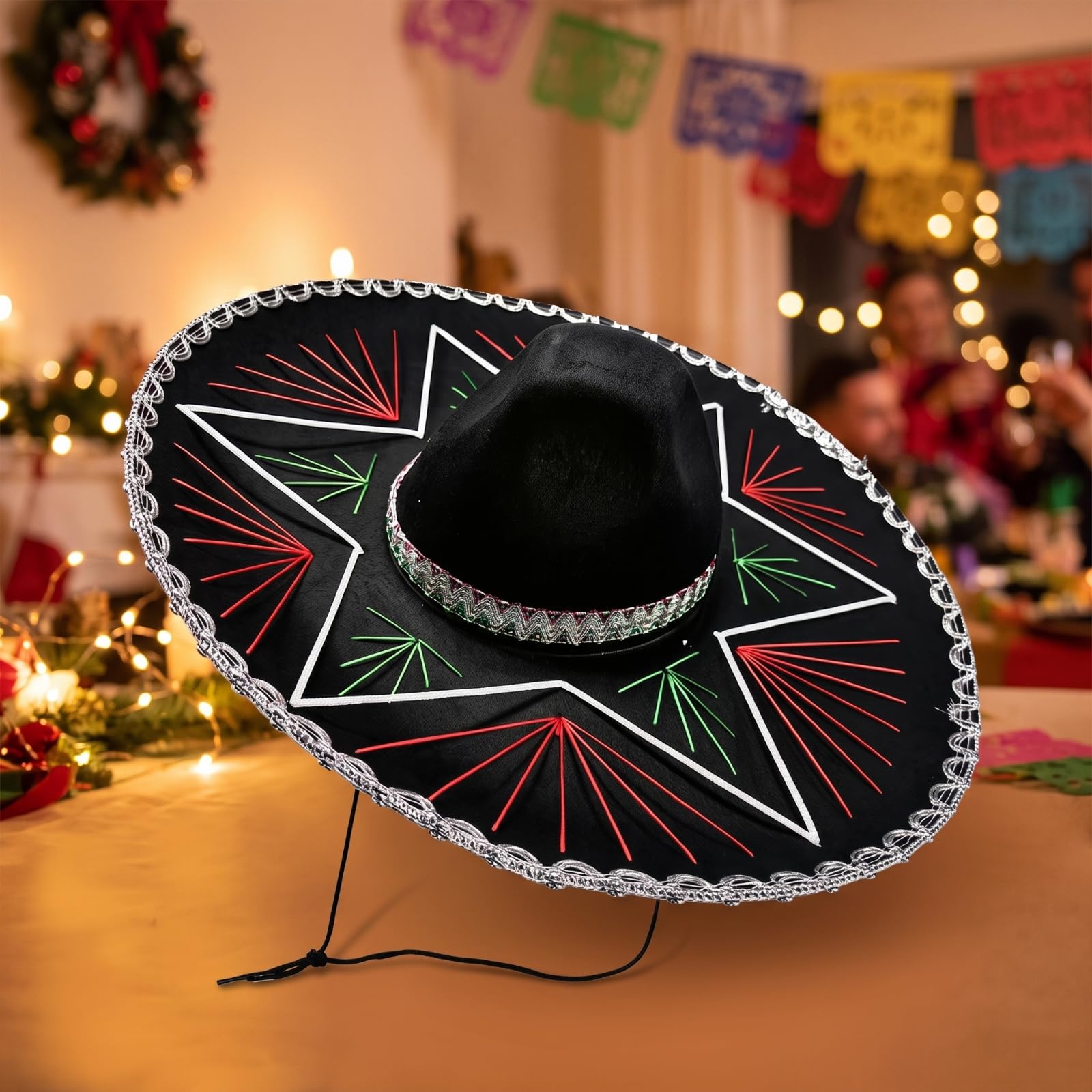 Sombrero de Fiesta Sombrero Disfraz Sombrero Tradicional Accesorio con Bordado Colorido y Extra Ancha con Sujeción Segura Adecuado para Celebraciones
