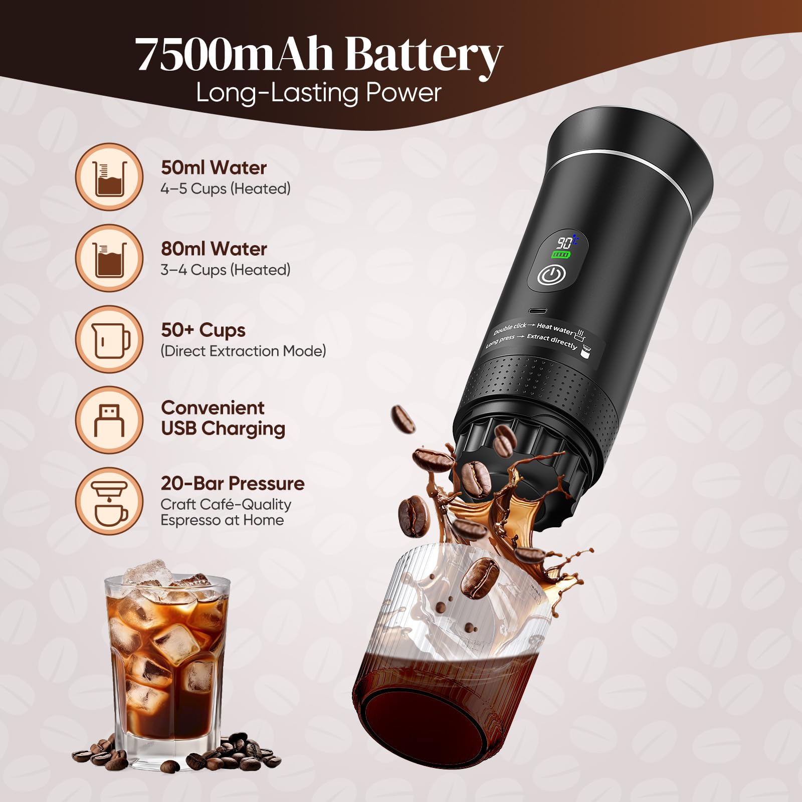 Cafetera Espresso Portátil, Cafetera Eléctrica 3 en 1, Cafetera Portátil Para Camping, mini Autocalentable, Compatible con Café Molido y Cápsulas