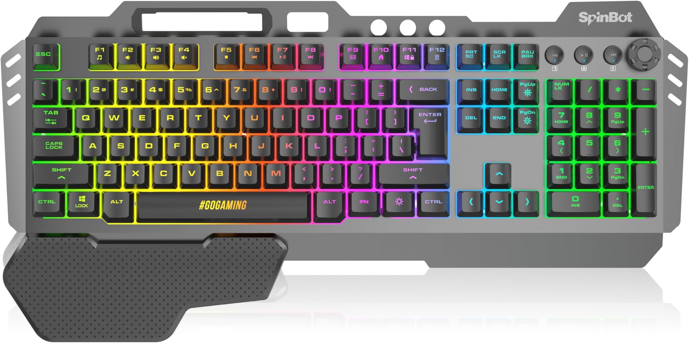 SpinBot Rage K20 LED Backlit|Metal Body|19 Anti-Ghosting Keys |Volume Control Knob| Wired USB Gaming Keyboard (Black)