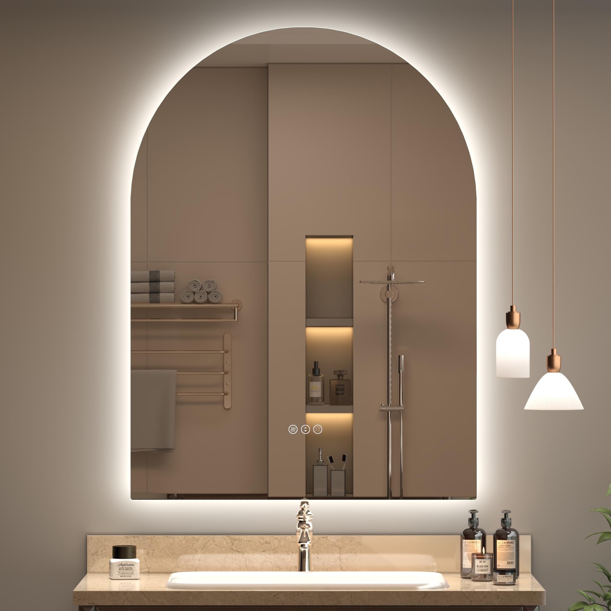 26x36 Inch Backlit Arched LED Bathroom Mirror
