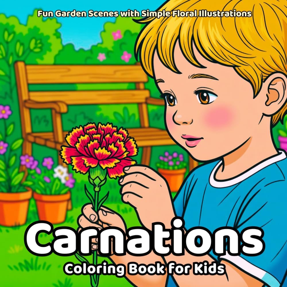 Carnations Coloring Book: Fun Garden Scenes with Simple Floral Illustrations