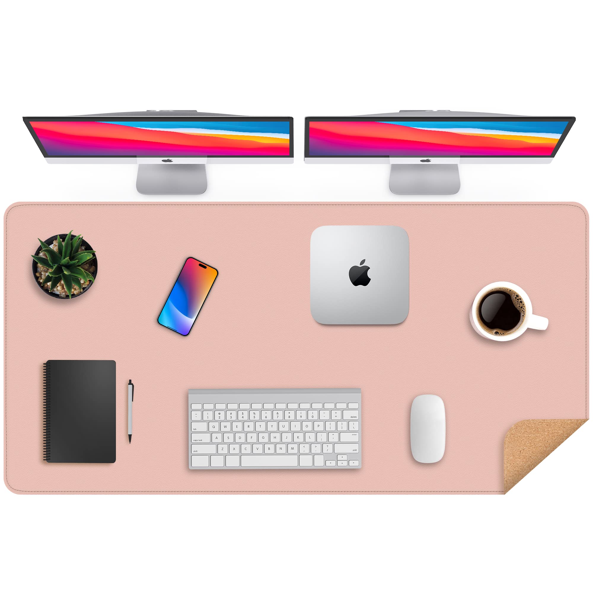 Leather Desk pad Protector, Large Desk mat with Natural Cork & PU Leather,Mouse pad,Non-Slip Office Desk Mat,Waterproof Desk Writing Pad for Office