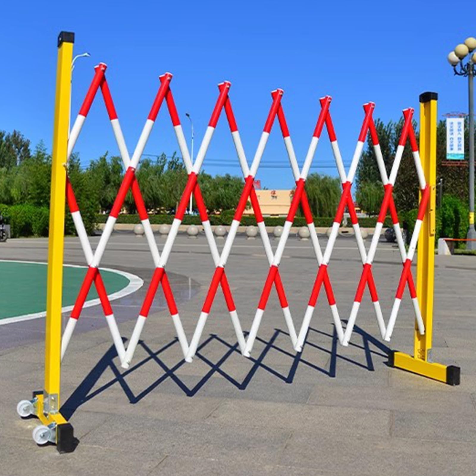 ASerZenith Expandable Mobile Barrier Traffic Fence, Industrial Expandable Metal Barricade Mobile Safety Barrier Retractable Traffic Fence Steel Safety Barricade,Red-1.2X5Cm