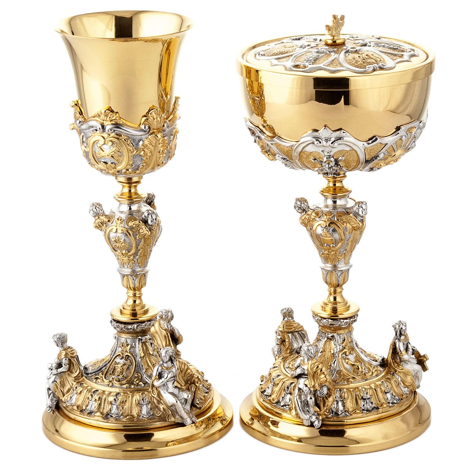 Holyart Chalice and Ciborium Putti, CiboriumCiborium Diameter: 13 cm|Ciborium Height: 30 cm|Chalice Capacity: 300 ml|Chalice Cup Diameter: 8 cm|Chalice Height: 28 cm