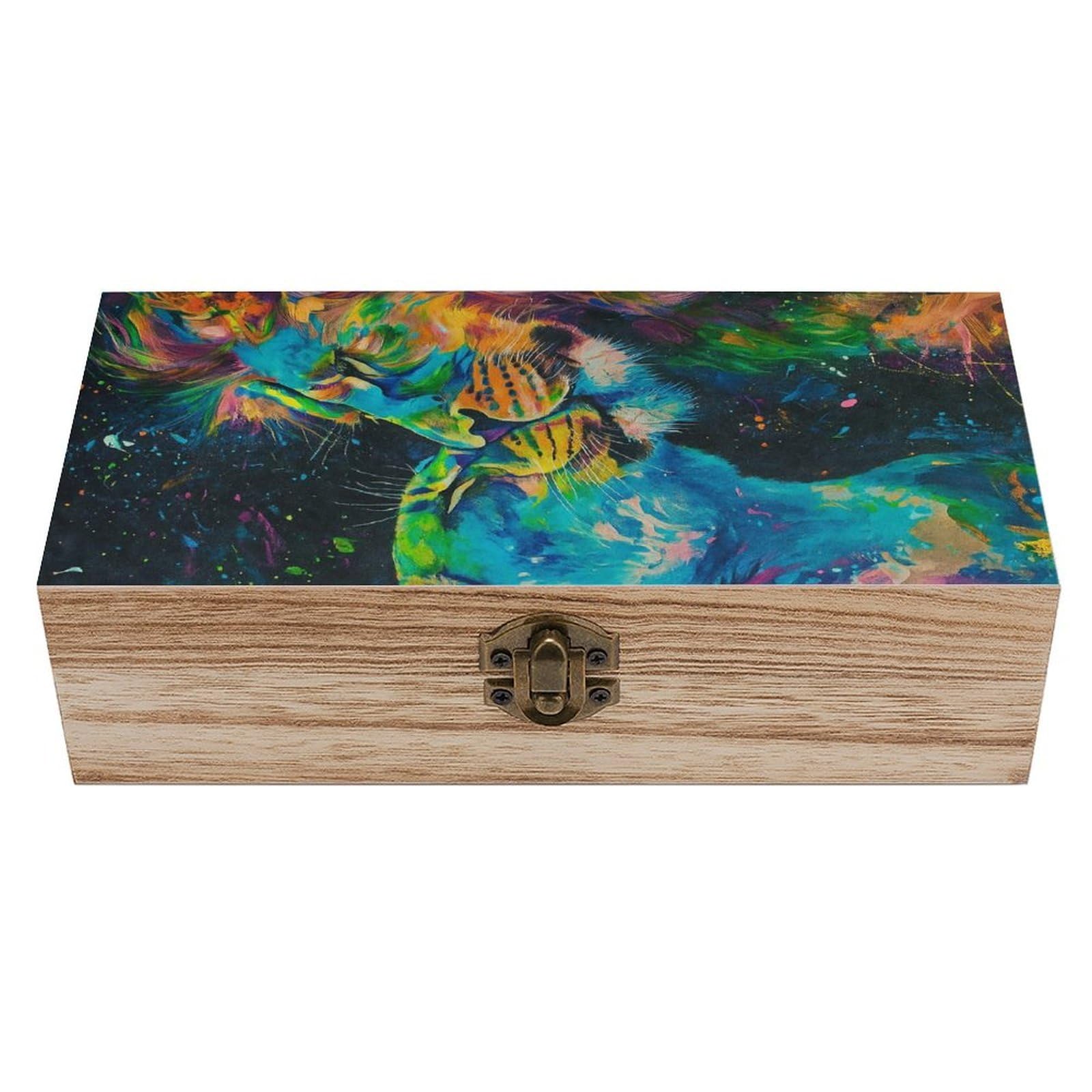 HLBSDM Colorful Lion Couple Wooden Storage Vintage Keepsake Decorative Boxs