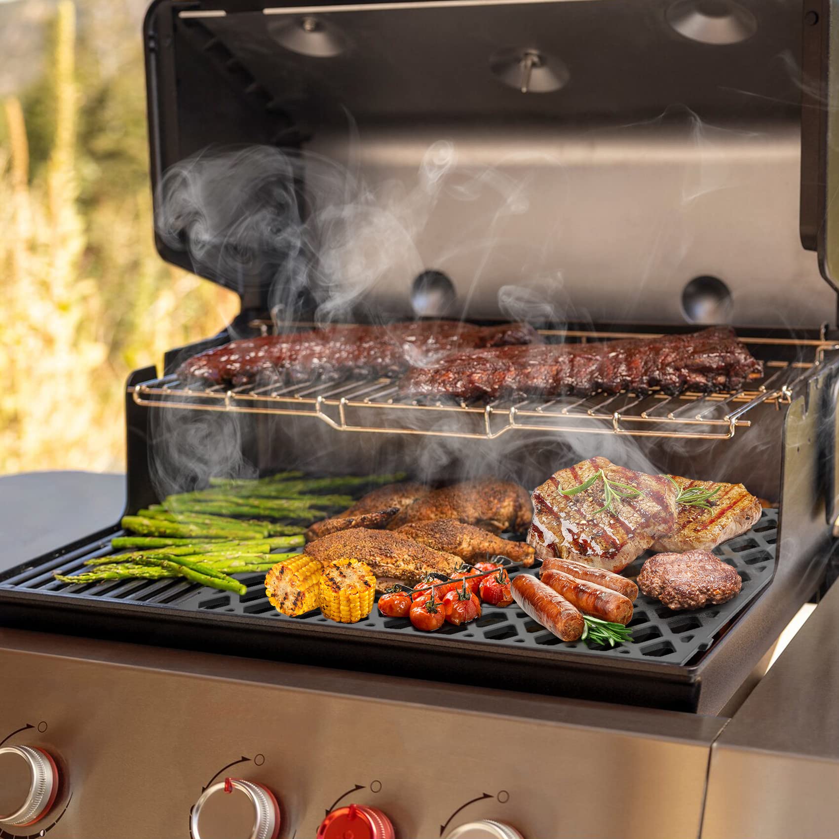 onlyfire Griglia di Cottura per Barbecue in Ghisa Ricambio per Griglie a Gas Weber Genesis 2022, BBQ Accessori per La Serie Weber Genesis II 300 e 400 Richiede Griglie di Cottura Weber Crafted