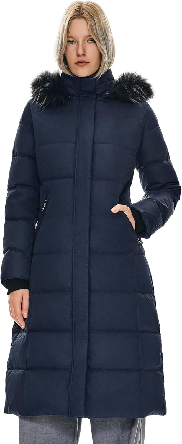 Orolay Women's Quilted Down Jacket Winter Long Coat Hooded Stand Collar Parka