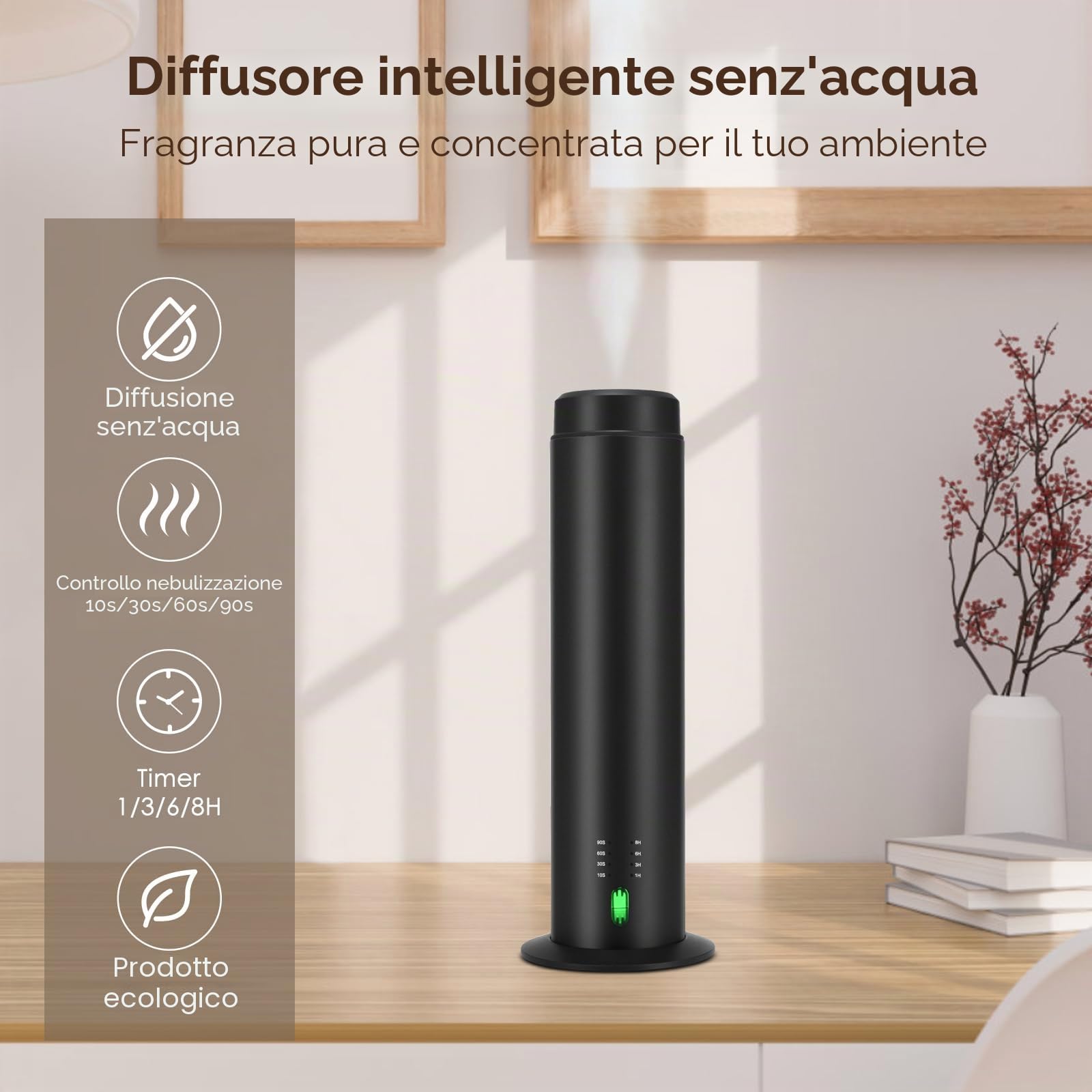Diffusore di profumo senza acqua per oli essenziali per hotel, intere case, ampi spazi, uffici, casa, 200 ml, grande capacità, portata 135 m². (nero) (XL)