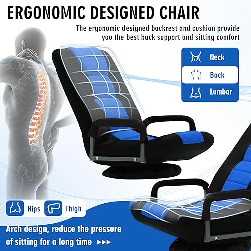 Miniatura 5 de Buymoth Silla de juegos giratoria de piso con reposabrazos, sofá reclinable plegable de video con 6 posiciones ajustables, respaldo acolchado y