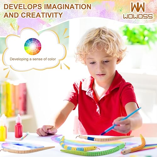 Miniatura 4 de WOWOSS Juego de 10 serpientes Wiggly de madera sin terminar, juguete de serpiente de madera pintable de Halloween de 12 pulgadas, manualidades de