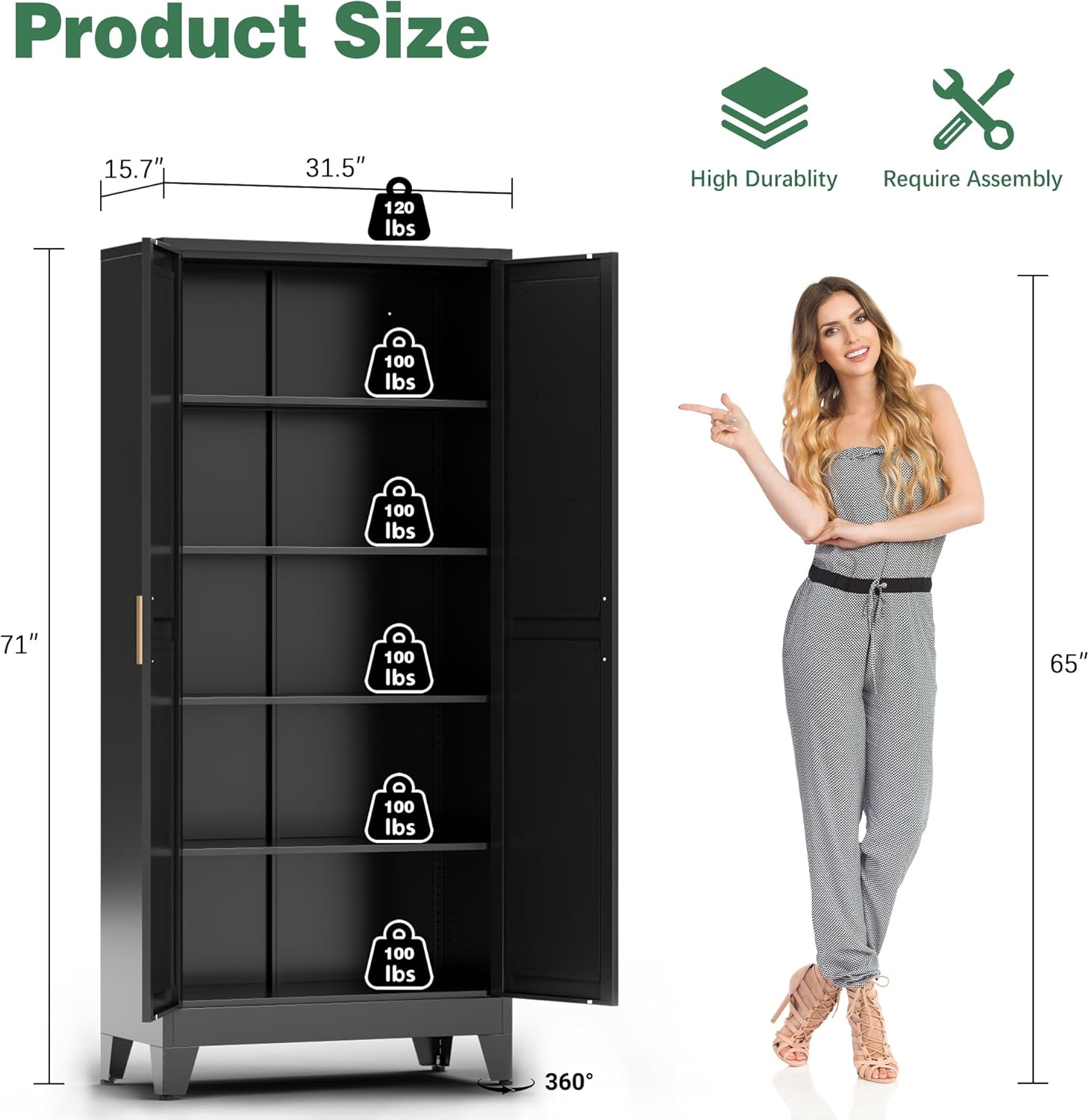 71" Kitchen Pantry Cabinet, Metal Storage Cabinet with 2 Doors and 4 Adjustable Shelves, Farmhouse Tall Metal Pantries Cabinets Storage for Kitchen, Home Office